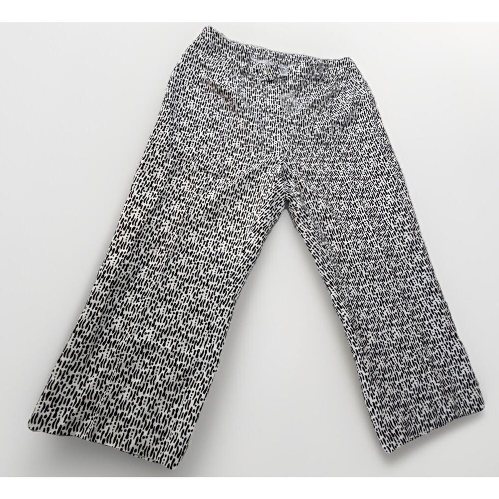 Jessica London Black White Geometric Linen Blend Cropped Straight Leg Women NWT